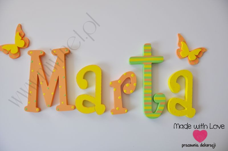 Literki imię dziecka na ścianę do pokoju - 3d - wzór MWL11 marta martusia marta