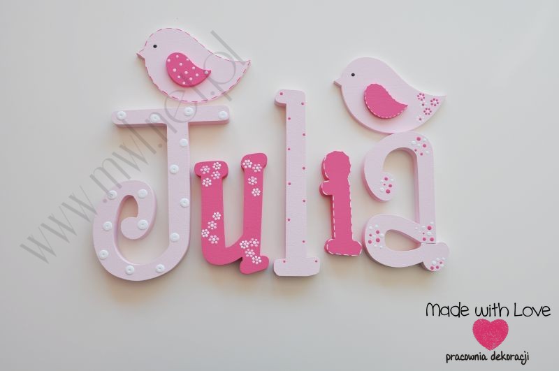 Literki imię dziecka na ścianę do pokoju - 3d - wzór MWL109 julia julka julcia jula julia