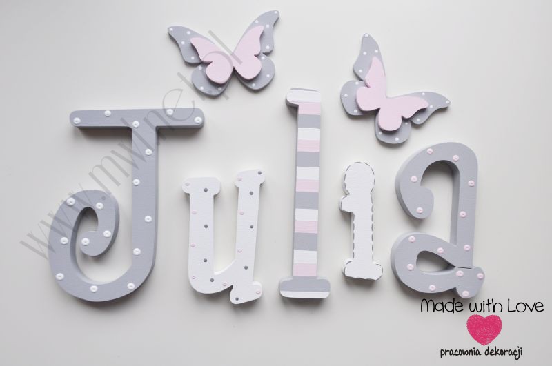 Literki imię dziecka na ścianę do pokoju - 3d - wzór MWL74 julia julka julcia julia